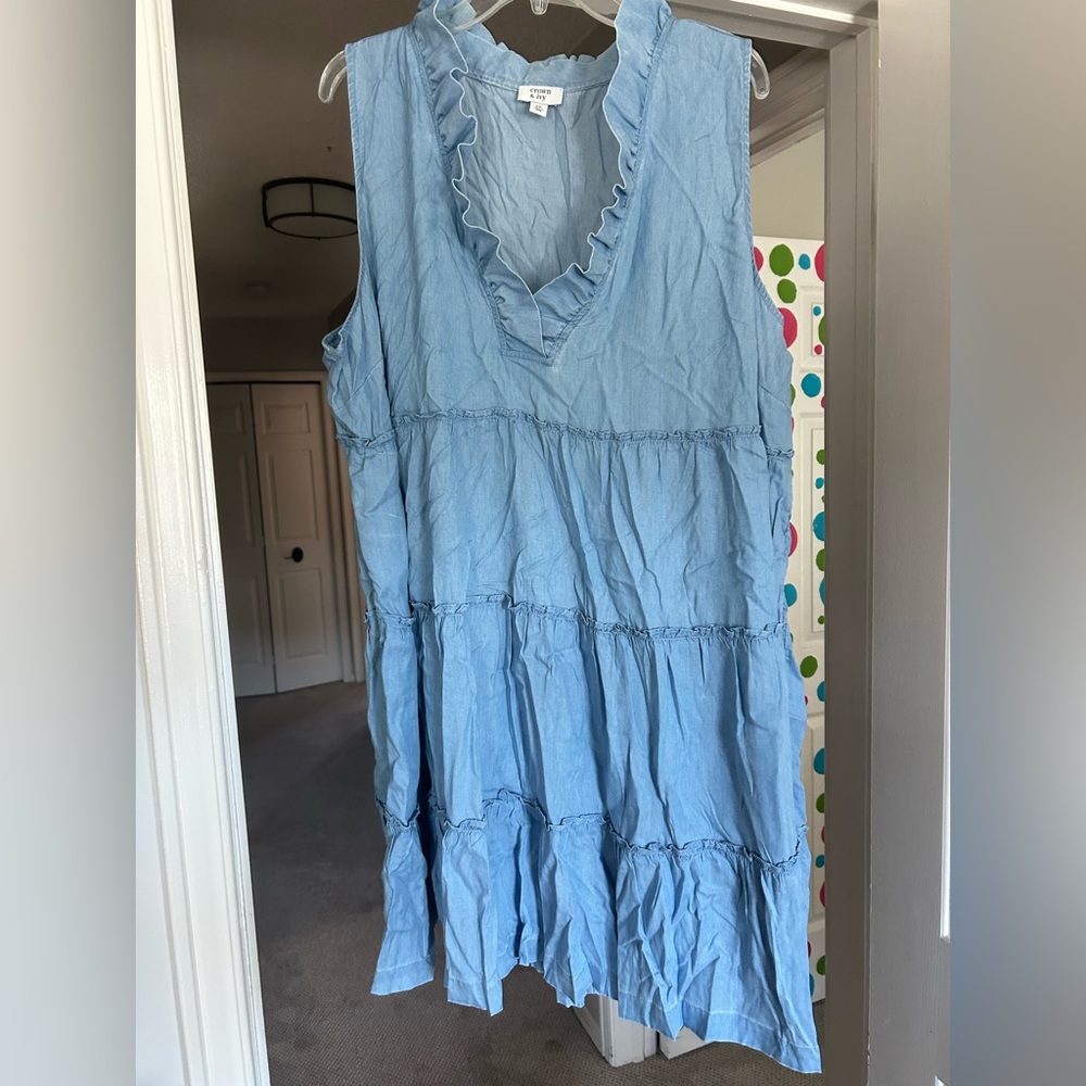 Chambray high neck dress